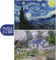 Grafika 2 Puzzles - Van Gogh's Art: Starry Night, 1889 - Houses at Auvers, 1890 - 500 pieces