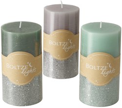 Boltze Home bougie pilier décoration Mariza Ø7xH13cm gris argent