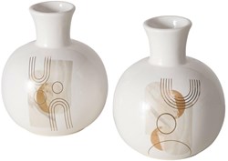 Boltze Home Keramikvase weiß mit Print - Deko Vase 17cm