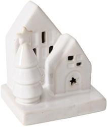 Boltze Home Dekohaus LED weiß Porzellan Stimmungslicht 10cm