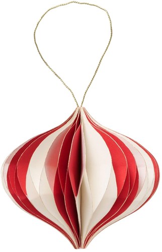 Boltze Home boule de Noël ovale papier rouge-blanc Ø10cm décoration