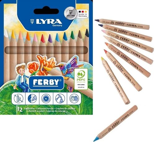 Lyra Buntstifte Ferby unlackiert 12 Farben dreieckig kinderfreundlich