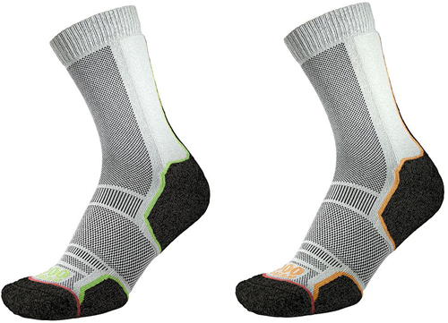1000 Mile Wandersocken Herren - recycelt - Twin Pack - Schwarz/Orange/Grün - Large