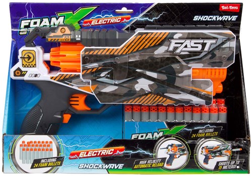 Toi-Toys Schaumstoffpistole Shockwave elektrisch mit 24 Schaumstoffpfeilen Spielzeug