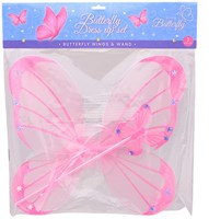 Johntoy Schmetterlingsflügel rosa mit Zauberstab - Kinder Verkleidungsset