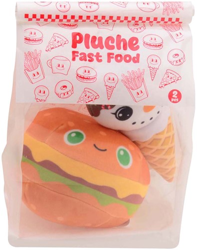 Johntoy Plush & Play  2 stuks fastfood in takeaway zak (3 ass.)
