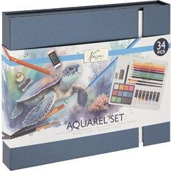 Aquarell art set Malen 34-teilig in Luxus Aufbewahrungsbox Geschenk
