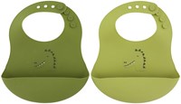 Trixie Silikon-Lätzchen 2er-Pack - Lätzchen mit Auffangtasche - Mr. Dino - grün