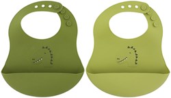 Trixie bavoir en silicone 2-pack - bavoir avec récupérateur - Mr. Dino - vert