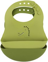 Trixie Silikon-Lätzchen 2er-Pack - Lätzchen mit Auffangtasche - Mr. Dino - grün-2