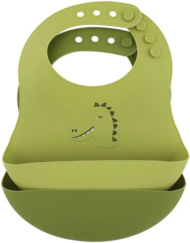 Trixie Silikon-Lätzchen 2er-Pack - Lätzchen mit Auffangtasche - Mr. Dino - grün-2