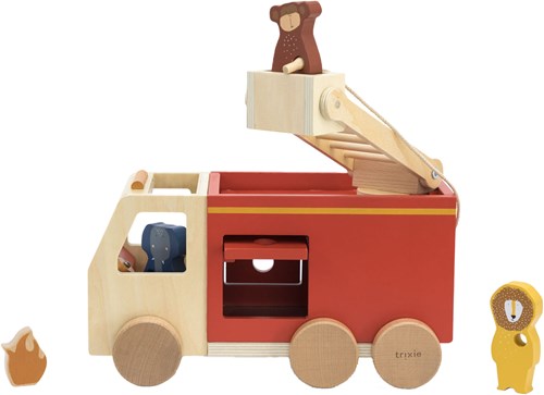 Trixie camion de pompier en bois - jouet durable FSC avec échelle