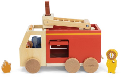 Trixie camion de pompier en bois - jouet durable FSC avec échelle-3