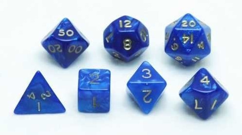 HOT Games Dobbelsten.Set 7st. Blauw marmer/parelm.