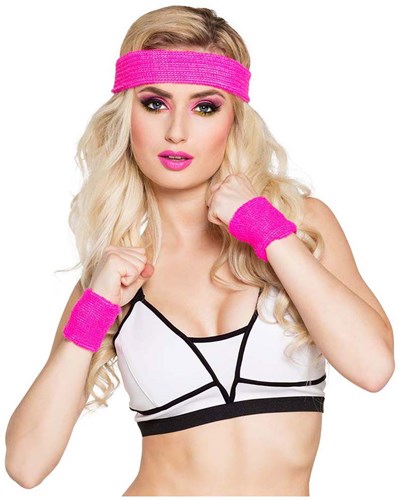 Boland Schweißbänder neon pink - Sport und Kostüm Accessoire Erwachsene-2