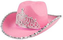 Boland Cowboyhut Glimmer rosa mit Tiara - Damen Partyhut