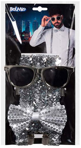 Boland Accessoire-Set Silber Glitzer Party Erwachsene Kostüm