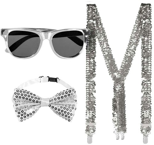 Boland Accessoire-Set Silber Glitzer Party Erwachsene Kostüm-2