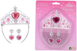 Johntoy Prinzessin Krone und Ohrringe - rosa Spielzeug Accessoire Set