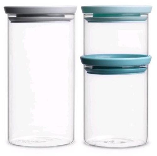 Brabantia Vorratsgläser Set aus Glas 3-teilig - stapelbar und luftdicht