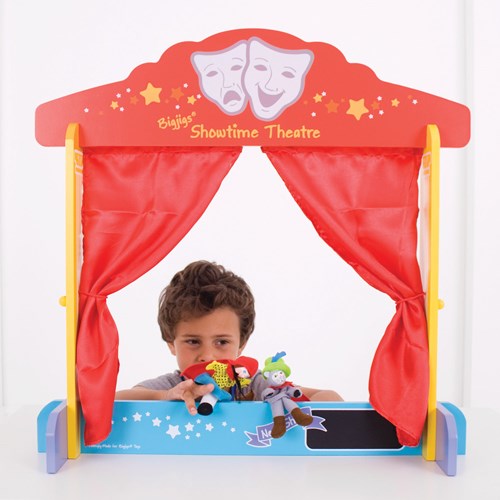 BigJigs théâtre de marionnettes en bois sur table - jouet créatif de jeu de rôle-3