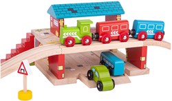 Bigjigs Holzstation Oberirdisch - Eisenbahnschienen & Straße