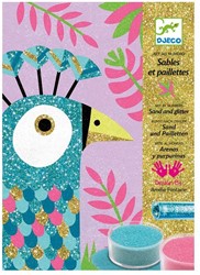 Djeco DJ08663 Kreativ Set Sandbilder Dazzling Birds mit Glitzersand, Multicolour