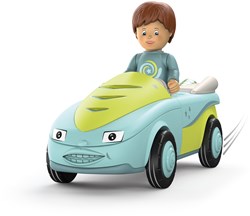 Toddys Spielzeugauto Freddy Fluxy mit beweglicher Figur und Schwungradmotor