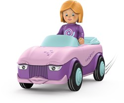 Toddys Spielzeugauto Betty Blinky 2-teilig mit beweglicher Figur und Schwungradmotor rosa-lila