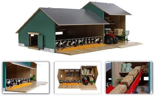 Kids GLOBE Bauernhof Spielzeug Stall mit Landmaschinenhalle Holz 1:32 Maßstab-2