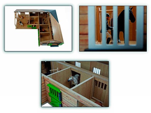 Kids GLOBE Pferdestall Holzspielzeug 1:24 mit 3 Boxen und Lagerraum-2