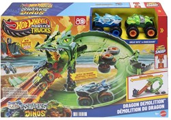 Hot Wheels Monster Trucks Spielset - Shark vs Dino Dragon Destruction - Spielzeug