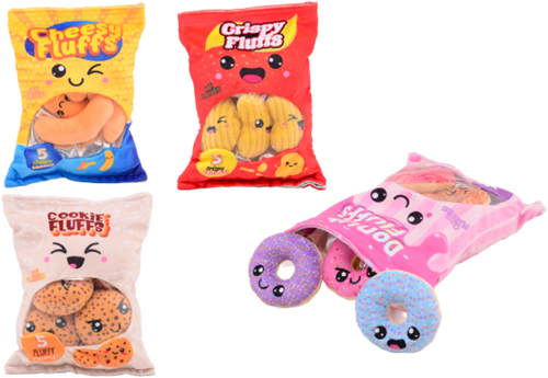 Johntoy Plüsch Snack Tüte - weiches Spielzeug Snack - 4-fach sortiert