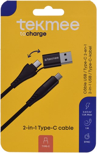 Tekmee oplaadkabel USB-C / USB 2 in 1 1M