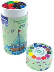 12 Superwashable markers, 12 kleuren, kegel 7 mm, verpakt in kartonnen buis.