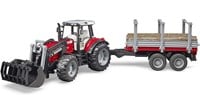 Bruder 02046 - Massey Ferguson 7480 mit Frontlader, Holztransportanhänger und 3 Baumstämmen