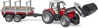Bruder 02046 - Massey Ferguson 7480 mit Frontlader, Holztransportanhänger und 3 Baumstämmen-2