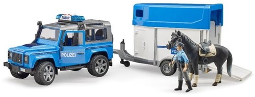 Bruder 02588 - Land Rover Defender Polizeifahrzeug, Pferdeanhänger, 1 Pferd und 1 Polizist-2