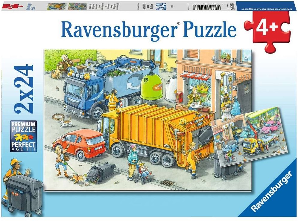 Ravensburger Puzzle pour enfants 2x24 pièces Camion poubelle et dépanneuse