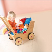 Haba Puppenwagen Holz - natur verstellbarer Schiebegriff langlebig-2