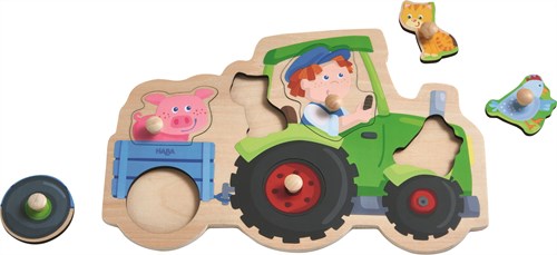 Haba puzzle à encastrer en bois balade folle en tracteur animaux 6 pièces