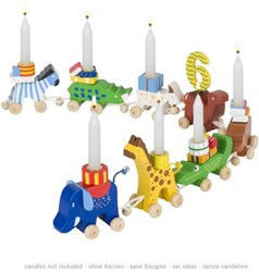 Goki train d'anniversaire en bois - caravane colorée jouet
