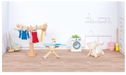 Goki Holz Puppenhaus Möbel Waschküche Zubehör Set Puppenhaus