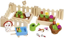 Goki Puppenhaus Zubehör Gartenset - Holzspielzeug Garten 32-teilig