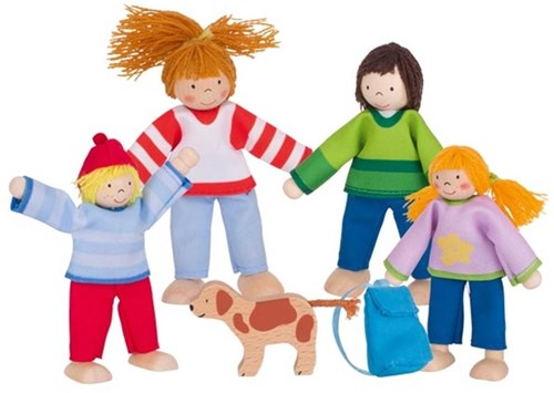 Goki famille camping maison de poupée poupées articulées bois multicolore