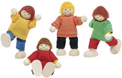 Goki maison de poupée enfants en bois set - poupées flexibles 4 pièces