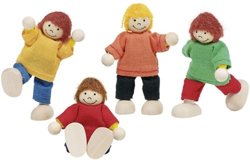 Goki Puppenhaus Holz Kinder Set - Biegepuppen 4 Stück