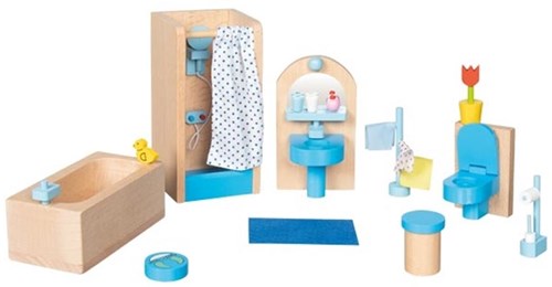 Goki salle de bain maison de poupée set meubles bois 17 pièces accessoires-2