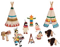 Goki camp indien set de jeu - poupées maison de poupée - jouet en bois 14 pièces