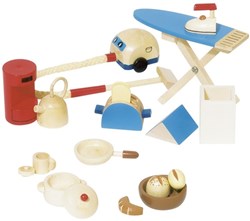 Goki Puppenhaus Zubehör Holz Küchen Set 19-teilig Spielzeug
